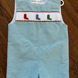 Blue Striped Kids One Piece with Boot Embroidery